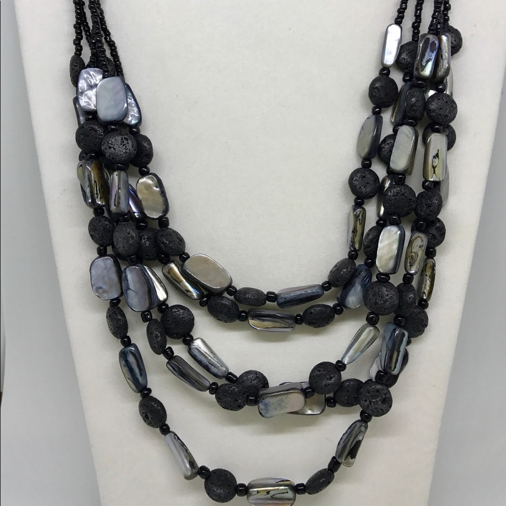 NWOT Premier Designs genuine lava and glass beaded statement necklace.